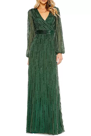Mac Duggal Women Evening Dresses & Gowns - Women's Sequin-Embellished Bishop-Sleeve Gown - Dark Green - Size 14 - Dark Green - Size 14
