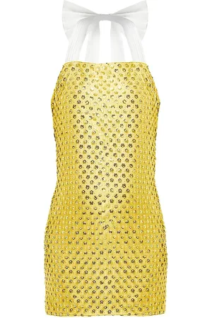 Mestiza New York Women Halter Dresses - Women's Millie Sequined Halter Minidress - Yellow Ivory - Size 2 - Yellow Ivory - Size 2