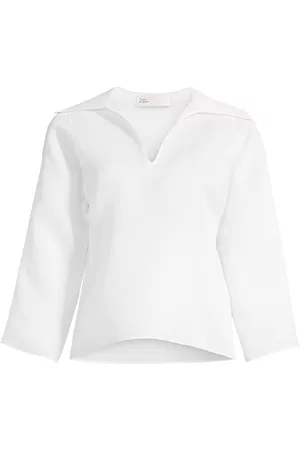Tory Burch Women Blouses - Women's Gazar Boxy Silk Tunic - White - Size 10 - White - Size 10