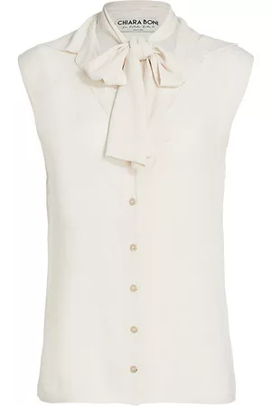 CHIARA BONI Women Tank Tops - Women's Marletta Sleeveless Tie-Neck Blouse - Winter White - Size 0 - Winter White - Size 0