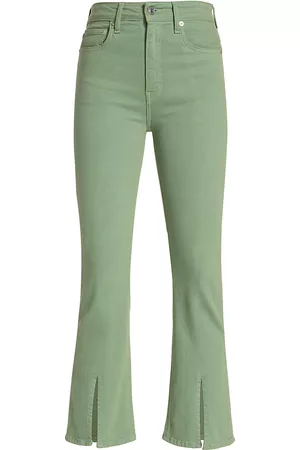 Derek Lam Women Wide Leg Pants - Women's Mira Front-Slit Crop Flare Pants - Shale Green - Size 24 - Shale Green - Size 24