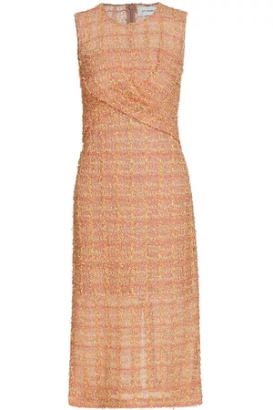 ST. JOHN Women Midi Dresses - Women's Gossamer Draped Plaid Midi-Dress - Mauve Multi - Size 18 - Mauve Multi - Size 18