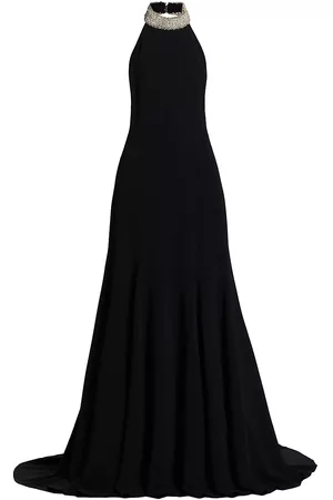 Stella McCartney Women Sleeveless Dresses - Women's Embellished Neck Sleeveless Gown - Black - Size 6 - Black - Size 6