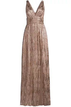 Liv Foster Women Evening Dresses & Gowns - Women's Foil Pleated Plunge Gown - Rose Gold - Size 0 - Rose Gold - Size 0