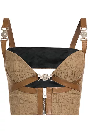 VERSACE Women Bras - Women's On Repeat Logo Bustier Top - Brown Beige - Size 8 - Brown Beige - Size 8