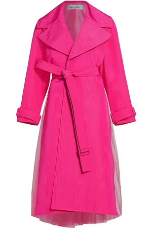 Oscar de la Renta Women Trench Coats - Women's Moire Faille Tulle Trench Coat - Fuchsia - Size 6 - Fuchsia - Size 6