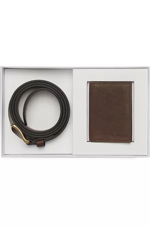 Barbour Men Belts - Men's Haydon Bifold Wallet & Leather Belt - Dark Brown - Size Large - Dark Brown - Size Large