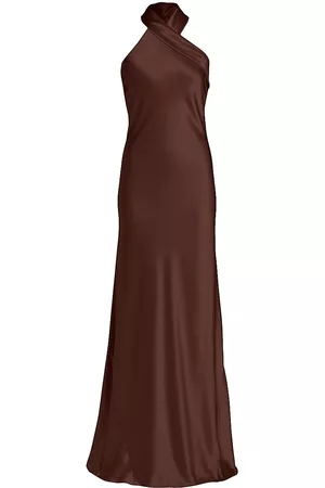 GALVAN Women Asymmetrical Dresses - Women's Pandora Asymmetrical Bias Cut Dress - Chocolate - Size 2 - Chocolate - Size 2