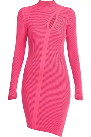 VERSACE Women Knit & Sweater Dresses - Women's Rib-Knit Slash Minidress - Flamingo - Size 2 - Flamingo - Size 2