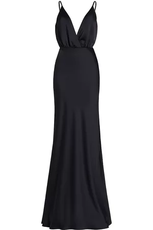 Ramy Brook Women Evening Dresses & Gowns - Women's Vick V-Neck Satin Gown - Black - Size 0 - Black - Size 0