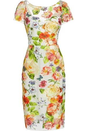 Marchesa Notte Women Party & Cocktail Dresses - Women's Floral-Embroidered Tulle Cocktail Dress - Ivory Yellow - Size 4 - Ivory Yellow - Size 4