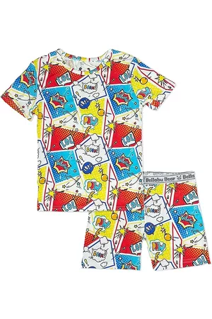 BELLABU BEAR Boys Pajamas - Baby Boy's, Little Boy's & Boy's Comic Hero T-Shirt & Shorts Pajama Set - Comic Hero - Size 12 - Comic Hero - Size 12