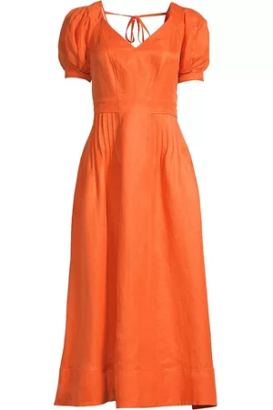 Ted Baker Women Puff Sleeve & Puff Shoulder Dresses - Women's Opalz Puff-Sleeve Midi-Dress - Orange - Size 14 - Orange - Size 14