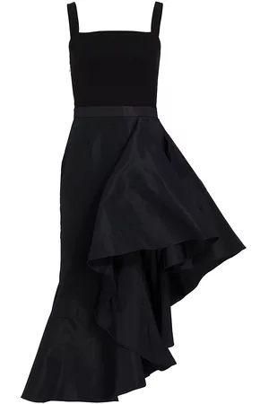 Alexander McQueen Women Asymmetrical Dresses - Women's Asymmetric Mixed-Media Midi-Dress - Black - Size 6 - Black - Size 6