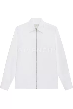 Givenchy Men Shirts - Men's Zipped Shirt In Poplin - White - Size 15 - White - Size 15