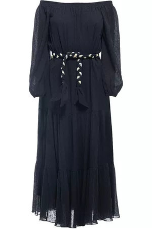 Shoshanna Women Strapless Dresses - Women's Talon Off-The-Shoulder Midi-Dress - Navy - Size 0 - Navy - Size 0