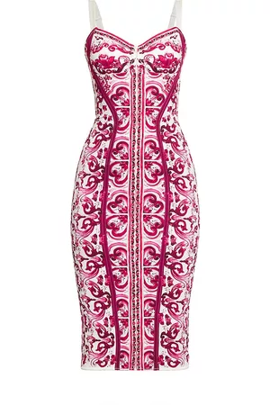 Dolce & Gabbana Women Printed & Patterned Dresses - Women's Maiolica Print Midi Sheath Dress - Tris Maioliche Fuxia - Size 2 - Tris Maioliche Fuxia - Size 2