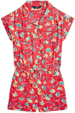 Ralph Lauren Girls Polo T-Shirts - Little Girl's & Girl's Fish Print Romper - Coral Reef - Size 2 - Coral Reef - Size 2