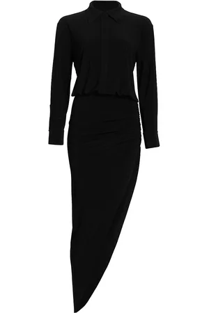 Norma Kamali Women Asymmetrical Dresses - Women's Side Drape Asymmetric Midi-Dress - Black - Size XS - Black - Size XS