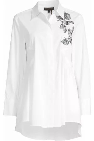 Donna Karan Women Tunics - Women's Rustic Chic Graphic Tunic Shirt - White - Size Large - White - Size Large