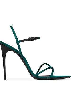 Saint Laurent Women Sandals - Women's Clara Sandals in Crepe Satin - Vert Sapin - Size 5 - Vert Sapin - Size 5