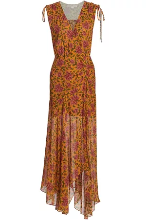 VERONICA BEARD Women Graduation Dresses - Women's Dovima Asymmetric Floral Maxi Dress - Hot Orange Multi - Size 14 - Hot Orange Multi - Size 14