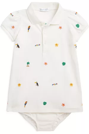 Ralph Lauren Girls Sets - Baby Girl's Tropical Embroidered Polo Dress & Bloomers Set - Deckwash White - Size 12 Months - Deckwash White - Size 12 Months