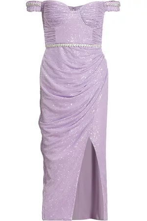 Self-Portrait Women Midi Dresses - Women's Sequin Bustier Midi-Dress - Purple - Size 0 - Purple - Size 0