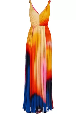 Halston Heritage Women Evening Dresses & Gowns - Women's Stacia Chiffon Gown - Sunset Abstract - Size 0 - Sunset Abstract - Size 0