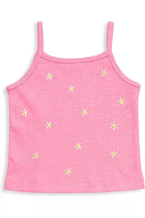 Design History Girls Tops - Little Girl's Embroidered Ribbed Tank Top - Pink Heart - Size 2 - Pink Heart - Size 2