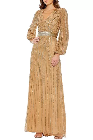 Mac Duggal Women Evening Dresses & Gowns - Women's Sequin-Embellished Bishop-Sleeve Gown - Gold - Size 18 - Gold - Size 18