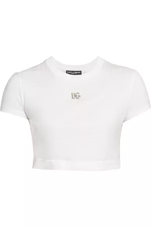 Dolce & Gabbana Women Crop Tops - Women's DG Logo Crop T-Shirt - Bianco Ottico - Size 6 - Bianco Ottico - Size 6
