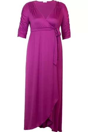 Kiyonna Women Graduation Dresses - Women's Meadow Dream Wrap Maxi Dress - Magenta - Size 14 - Magenta - Size 14