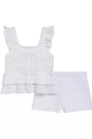 Splendid Girls Sets - Baby Girl's & Little Girl's Crochet Sweater Tank Top & Shorts Set - White - Size 6 Months - White - Size 6 Months