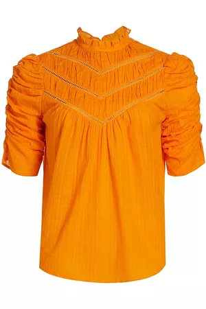 VERONICA BEARD Women Lace-up Tops - Women's Frasier Lace-Insert Blouse - Hot Orange - Size 0 - Hot Orange - Size 0