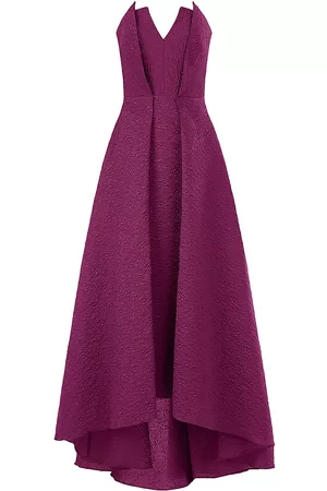 THEIA Women Strapless Dresses - Women's Imogen Strapless High-Low Jacquard Gown - Wineberry - Size 12 - Wineberry - Size 12