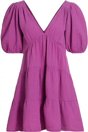 XiRENA Women Puff Sleeve & Puff Shoulder Dresses - Women's Nissa Puff-Sleeve Minidress - Purple Wine - Size XS - Purple Wine - Size XS