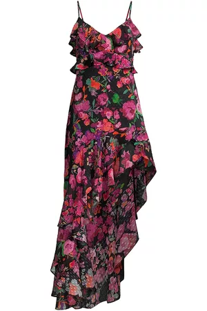 LINE & DOT Women Asymmetrical Dresses - Women's Mika Asymmetrical Ruffled Floral Dress - Black Multi - Size XS - Black Multi - Size XS