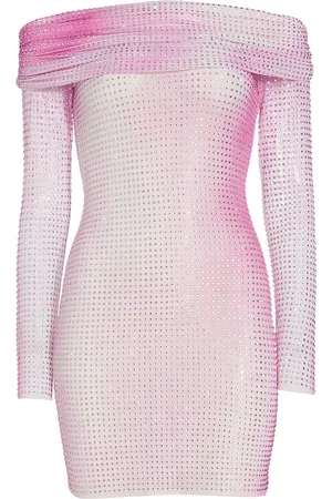 Self-Portrait Women Strapless Dresses - Women's Crystal Off-The-Shoulder Bodycon Minidress - Pink - Size 0 - Pink - Size 0