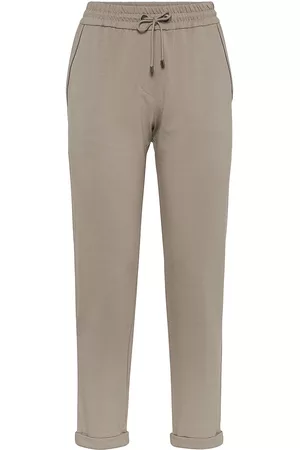 Brunello Cucinelli Women Stretch Pants - Women's Stretch Cotton Lightweight French Terry Trousers - Olive - Size Medium - Olive - Size Medium