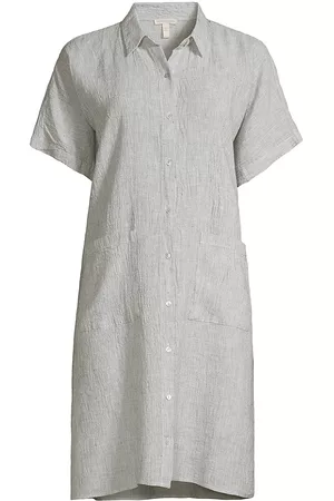 Eileen Fisher Women Shift Dresses - Women's Button-Front Linen Shift Dress - White - Size XS - White - Size XS