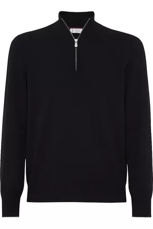 Brunello Cucinelli Men Turtleneck Sweaters - Men's Cashmere Turtleneck Sweater with Zipper - Black - Size 40 - Black - Size 40