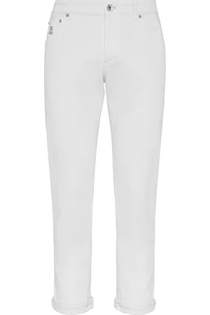 Brunello Cucinelli Men Skinny Pants - Men's Lightweight Dyed Denim Slim Fit Five-Pocket Trousers - Off White - Size 34 - Off White - Size 34
