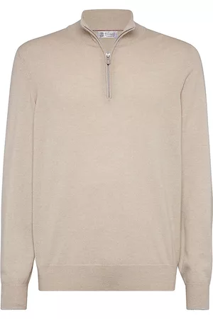 Brunello Cucinelli Men Turtleneck Sweaters - Men's Cashmere Turtleneck Sweater with Zipper - Sand - Size 38 - Sand - Size 38