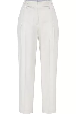 Brunello Cucinelli Women Stretch Pants - Women's Stretch Cotton Cover Slouchy Pleated Trousers With Monili - White - Size 2 - White - Size 2