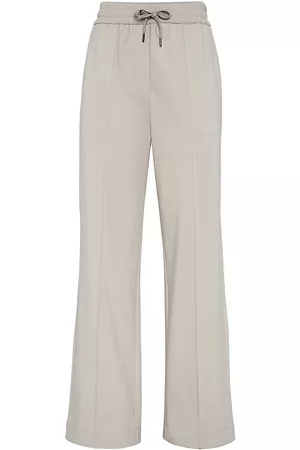 Brunello Cucinelli Women Stretch Pants - Women's Stretch Cotton Lightweight French Terry Trousers - Beige - Size Small - Beige - Size Small