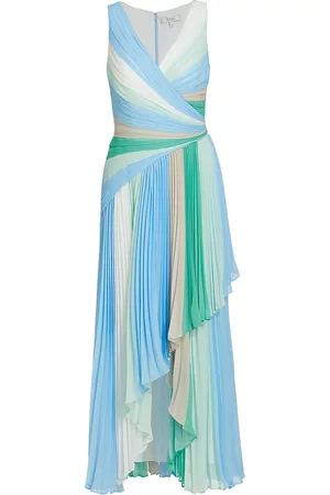 Badgley Mischka Women Midi Dresses - Women's Pleated Stripe Surplice Midi-Dress - Mint Multi - Size 4 - Mint Multi - Size 4