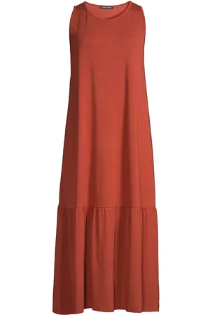 Eileen Fisher Women Knit & Sweater Dresses - Women's Sleeveless Tiered Knit Midi-Dress - Burnt Orange - Size XL - Burnt Orange - Size XL