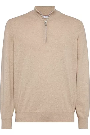 Brunello Cucinelli Men Turtleneck Sweaters - Men's Cashmere Turtleneck Sweater with Zipper - Brown - Size 38 - Brown - Size 38