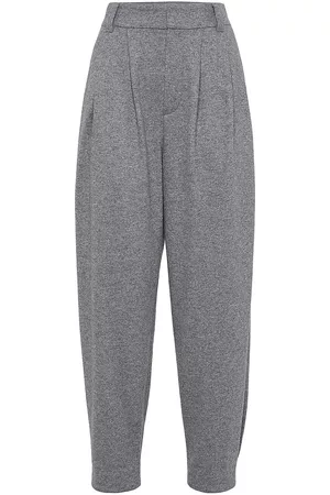 Brunello Cucinelli Women Formal Pants - Women's Cashmere Jersey Tailored Trousers - Lignite Grey - Size 14 - Lignite Grey - Size 14